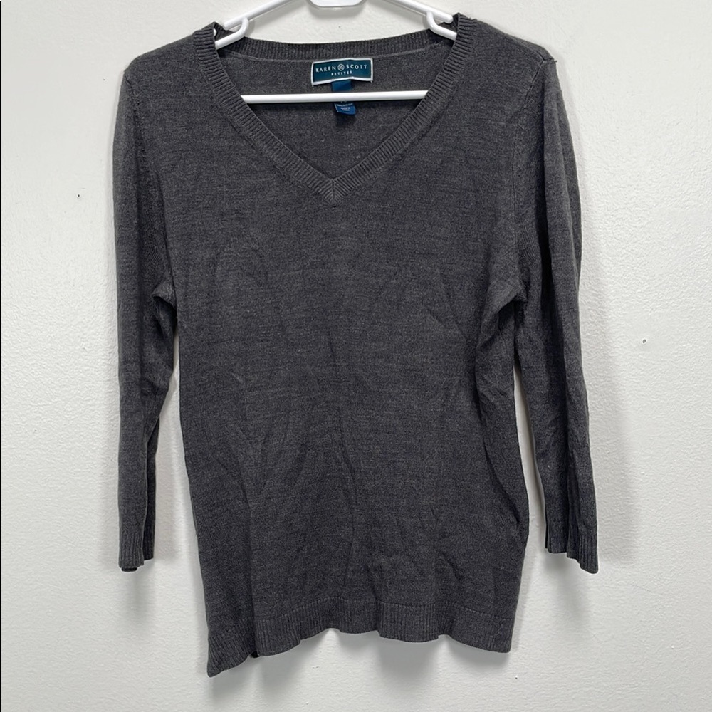 Karen Scott Women's Gray V-Neck Sweater